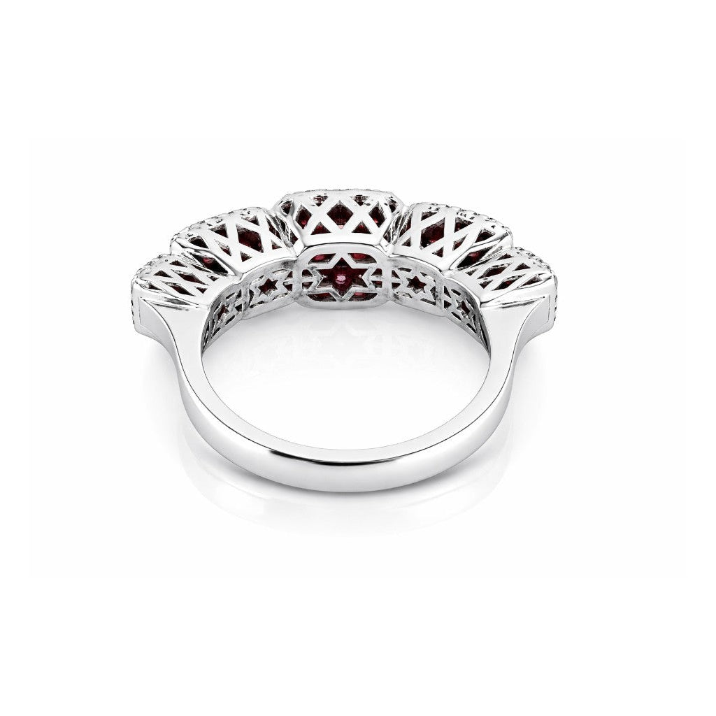 Anello riviera magic con Diamanti ct 0,57 e Rubini ct 0,95 in oro bianco 18kt (750)