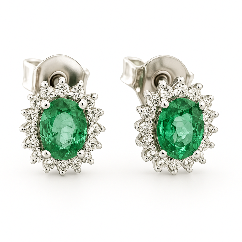 Orecchini con smeraldo ct 0,45 e diamanti ct 0,28  in oro bianco 18kt (750)