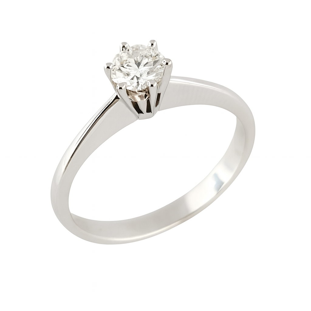 Anello solitario Tiffany 6 griffe in oro 18K con diamante ct 0,20 + certificato gemmologico