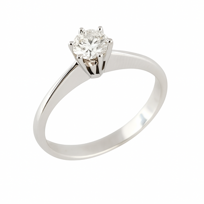 Anello solitario Tiffany 6 griffe in oro 18K con diamante ct 0,20 + certificato gemmologico