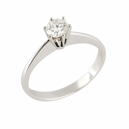 Anello solitario Tiffany 6 griffe in oro 18K con diamante ct 0,20 + certificato gemmologico