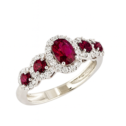 Anello veretta in Oro bianco 18k con Diamanti ct 0,32 e Rubini ct 0,74