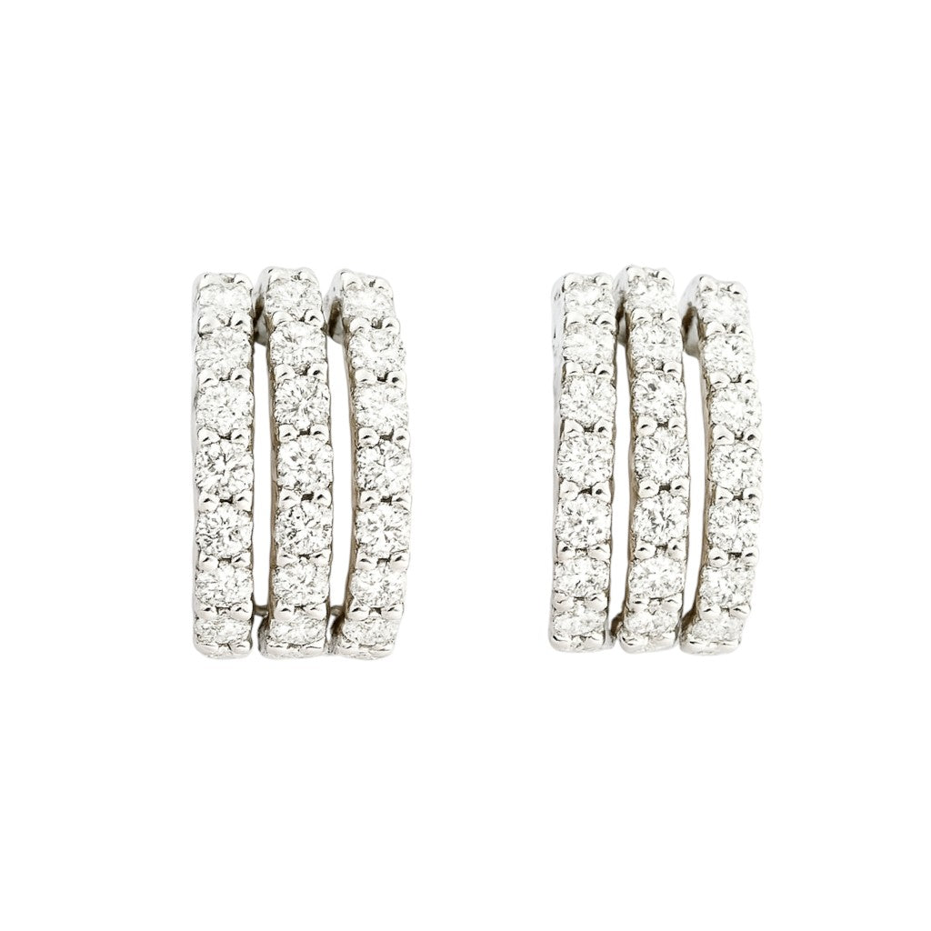Orecchini ovali con 3 file di diamanti ct 0,42 in oro bianco 18kt (750)