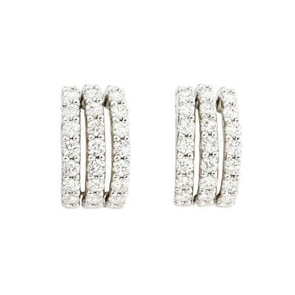 Orecchini ovali con 3 file di diamanti ct 0,42 in oro bianco 18kt (750)