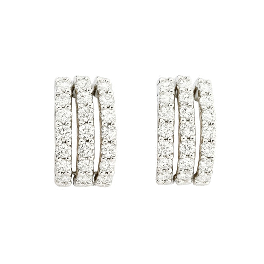 Orecchini ovali con 3 file di diamanti ct 0,42 in oro bianco 18kt (750)