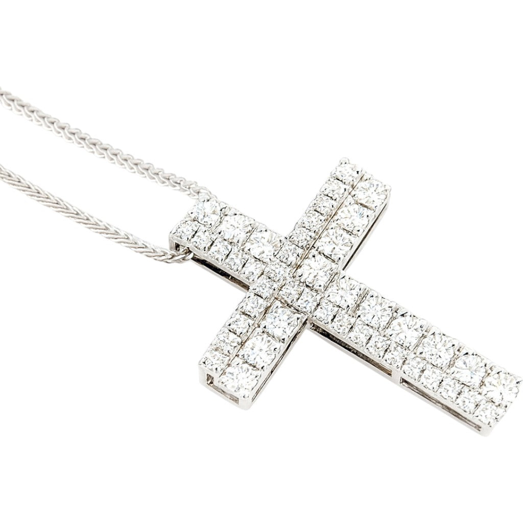 Collana Croce in Oro Bianco 18K con Diamanti 0,50 ct