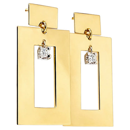 Orecchini rettangolari con diamanti ct 0,20 in oro giallo 18kt (750)