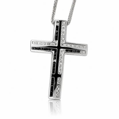 Collana Croce con diamanti bianchi ct 0,15 e neri ct 0,48 in oro bianco 18kt (750)