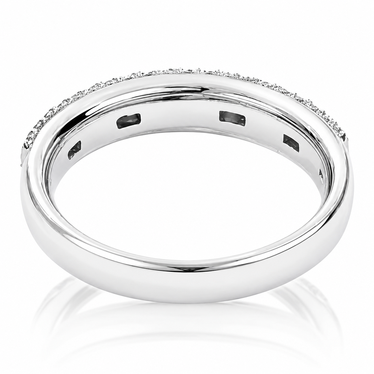 Anello veretta diamanti ct 0,21 rubini ct 0,34 in oro bianco 18kt (750)