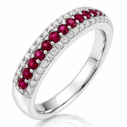 Anello veretta diamanti ct 0,21 rubini ct 0,34 in oro bianco 18kt (750)