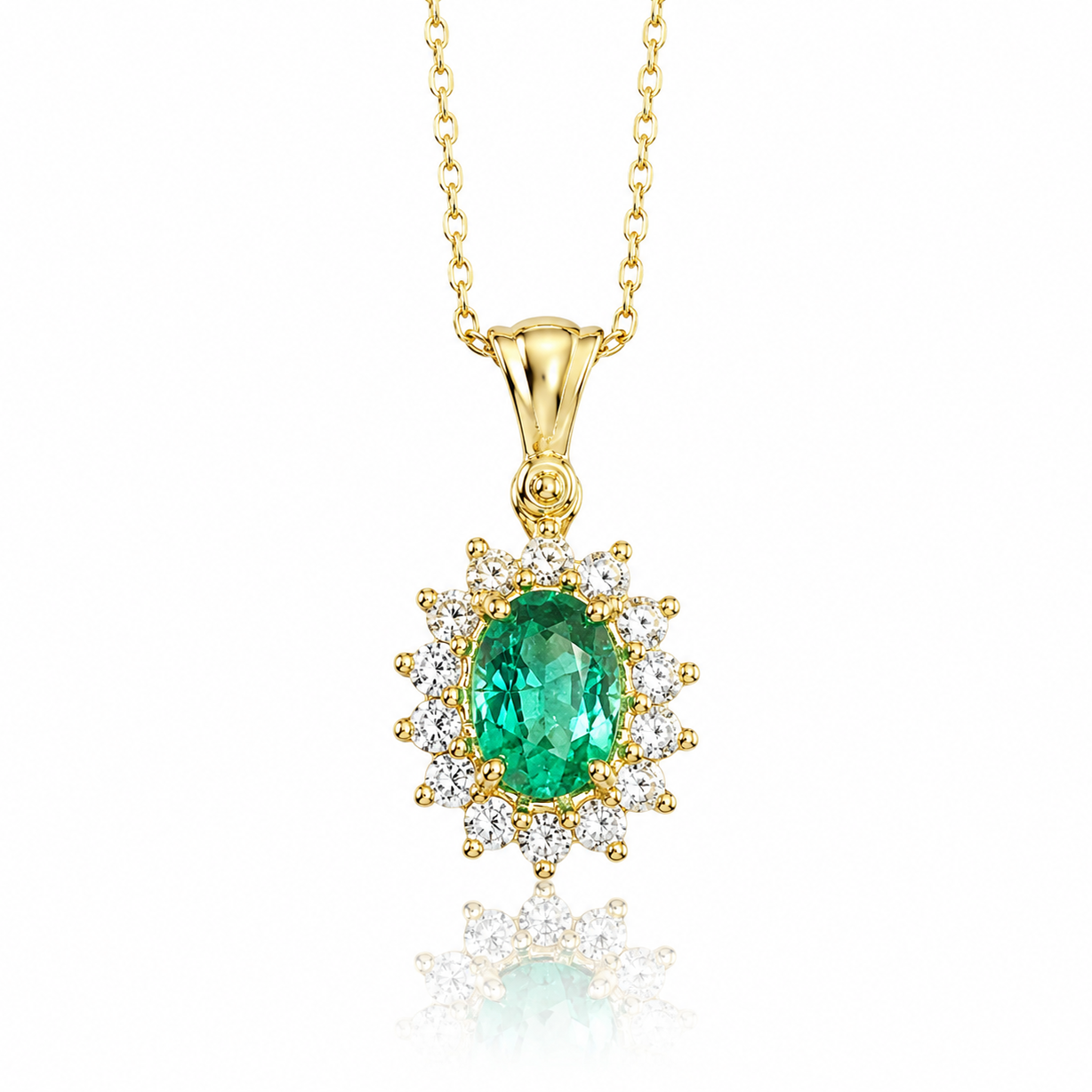 Collana con diamanti ct 0,28 e smeraldo ct 0,55 in oro giallo 18kt (750)