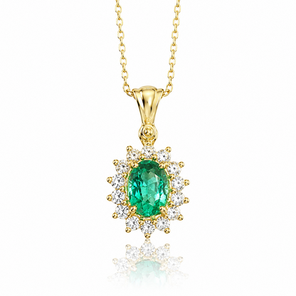 Collana con diamanti ct 0,28 e smeraldo ct 0,55 in oro giallo 18kt (750)