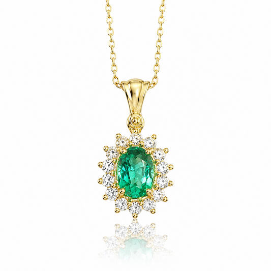 Collana con diamanti ct 0,28 e smeraldo ct 0,55 in oro giallo 18kt (750)