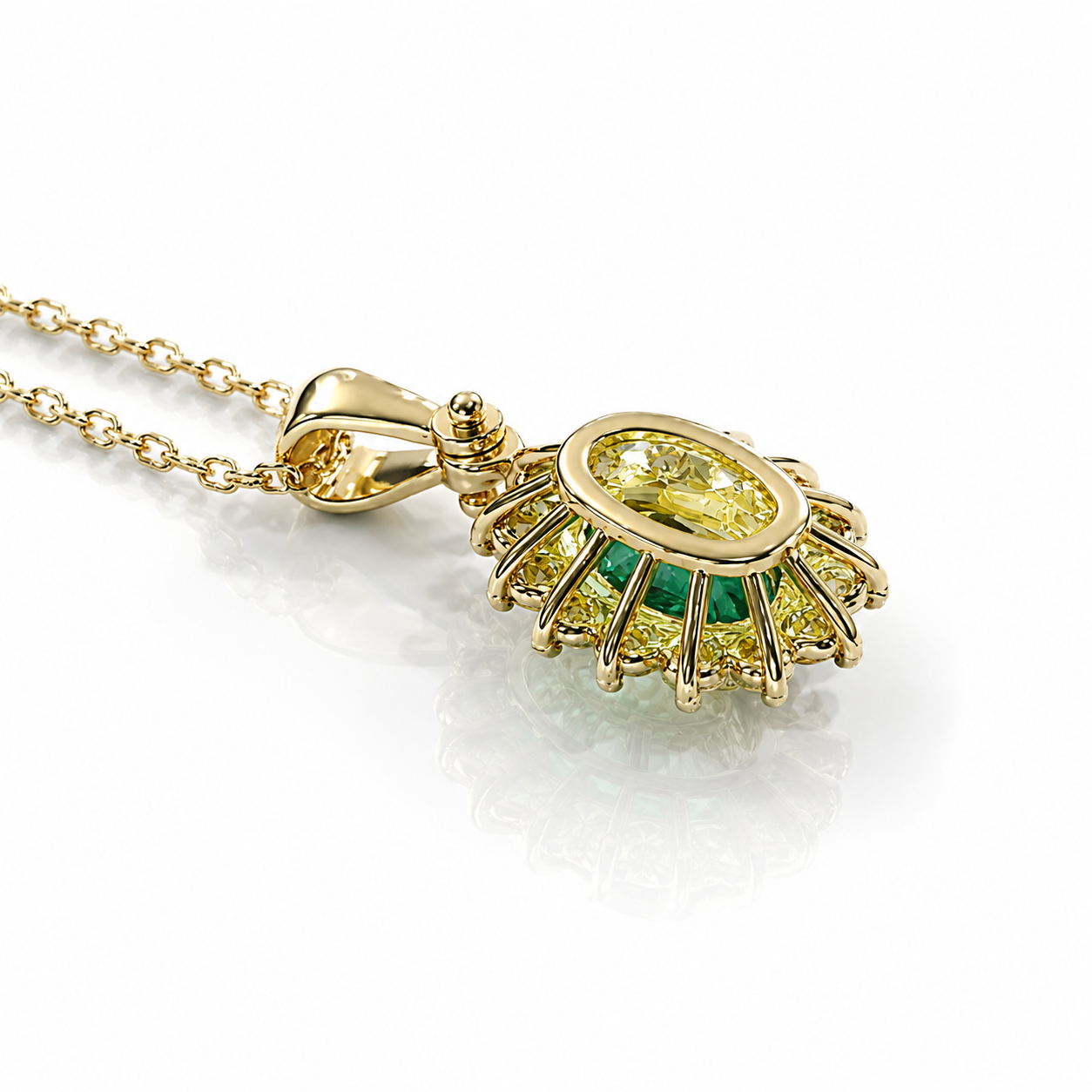 Collana con diamanti ct 0,28 e smeraldo ct 0,55 in oro giallo 18kt (750)