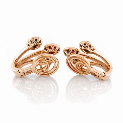 Orecchini con Diamanti ct 2,55 Rubino ct 1,59 e Zaffiro blu ct 1,10 in oro rosa 18kt (750)