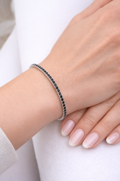 Bracciale Tennis con Diamanti neri ct 1,78 - 20cm -  in oro bianco 18Kt (750)