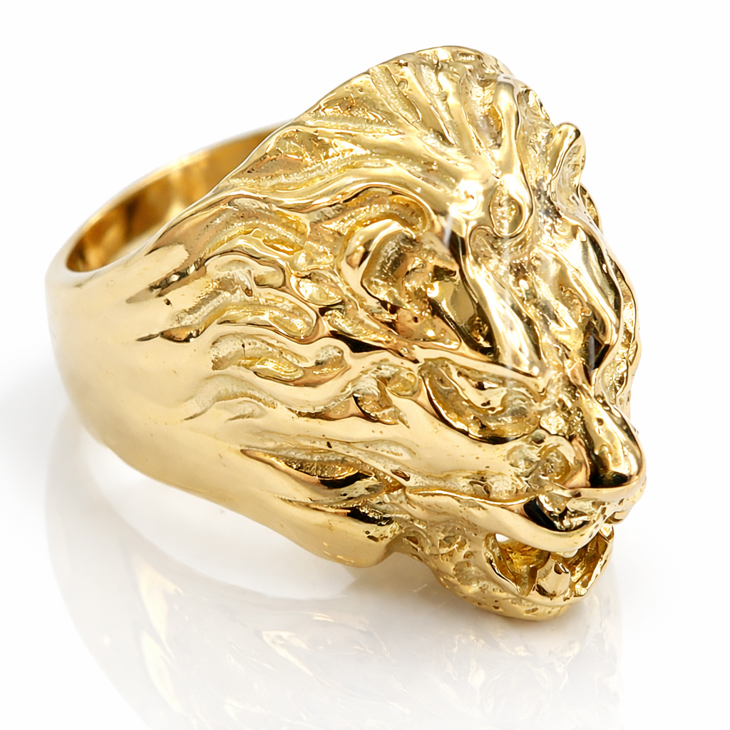 Anello testa di leone in oro giallo 18 kt (750) - 28gr - Oreficeria