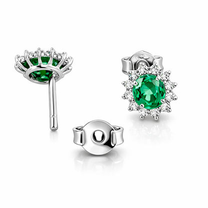 Orecchini con smeraldo 0.53 ct e diamanti ct 0,25 in oro bianco 18kt (750)