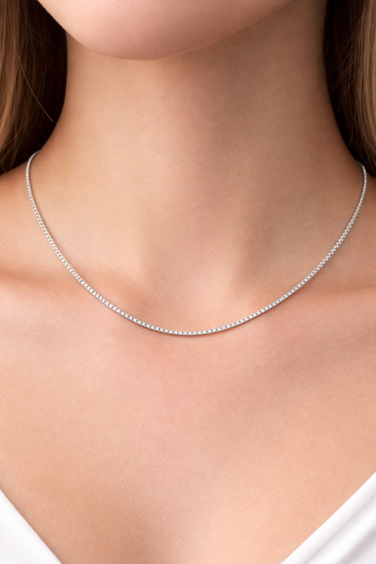 Collana Tennis con diamanti ct 5,35 in oro bianco 18Kt (750) - 50 cm - Certificato Gem Tech