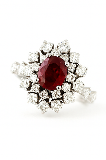 Anello Kate Astralia in oro bianco 18kt con Rubino centrale 0,85 ct Diamanti ct 0,80