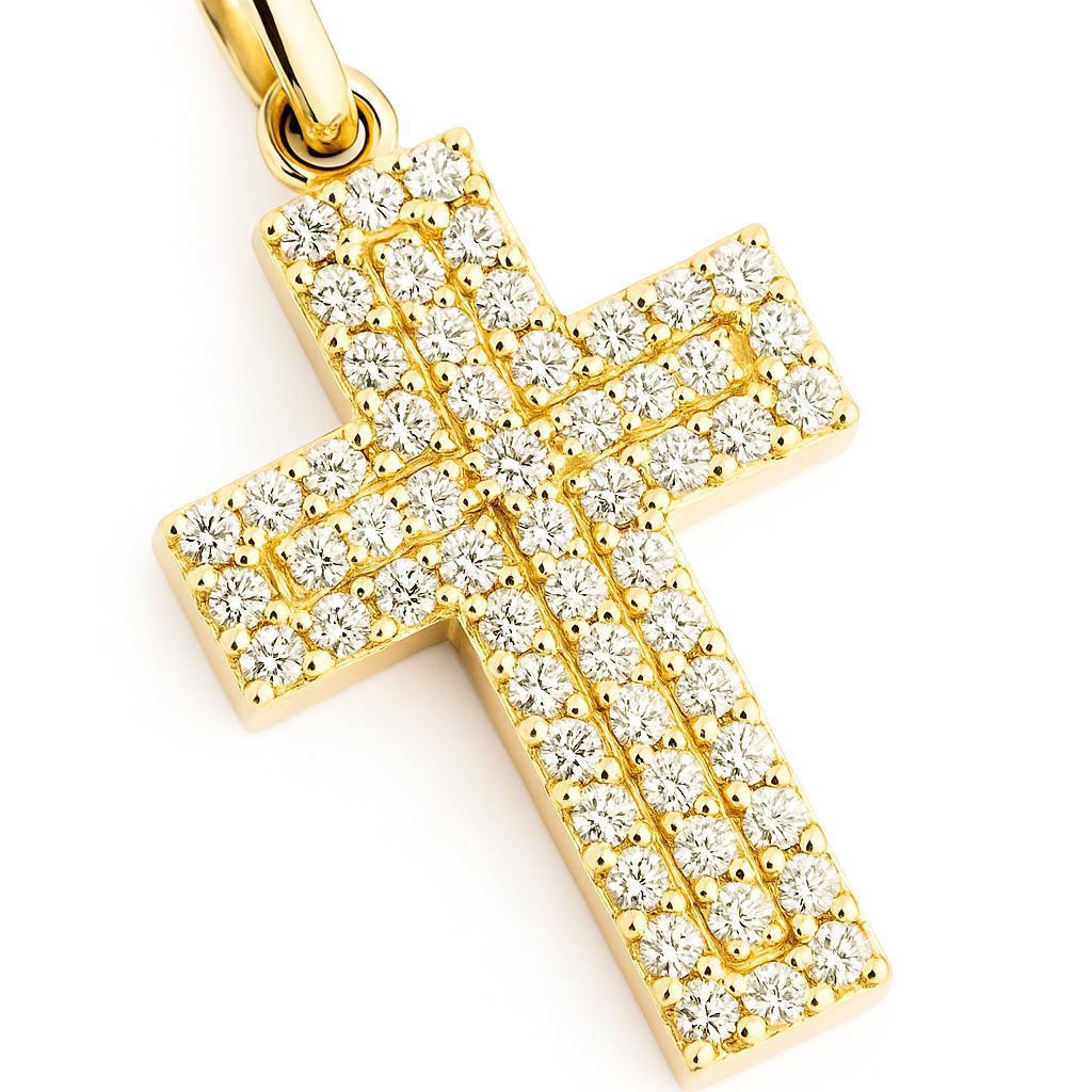 Pendente croce in oro giallo 18K con diamanti ct 0,28