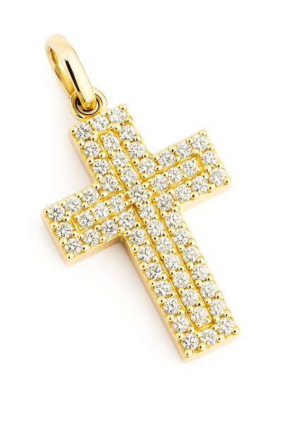 Pendente croce in oro giallo 18K con diamanti ct 0,28