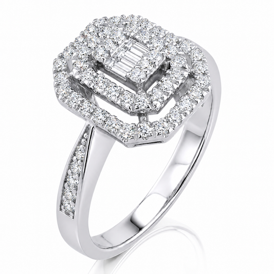 Anello rettangolare diamanti bianchi ct 0,45 in oro bianco 18kt (750)