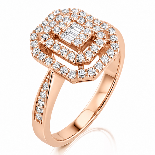 Anello rettangolare diamanti bianchi ct 0,45 in oro rosa 18kt (750)