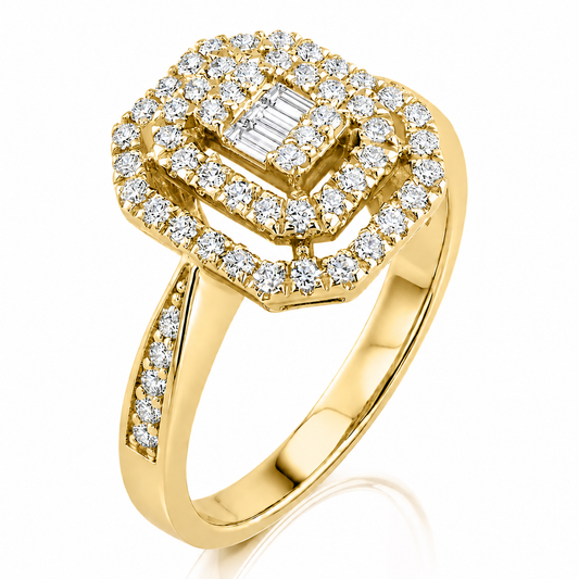 Anello rettangolare diamanti bianchi ct 0,45 in oro giallo 18kt (750)