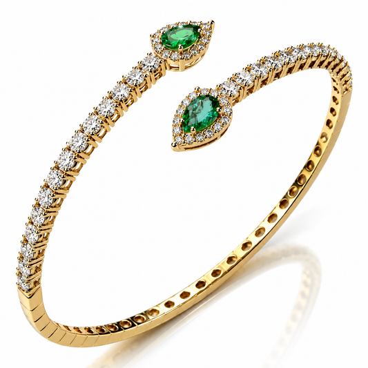 Bracciale contrarié con diamanti ct 2,26 e smeraldo a goccia ct 0,70 in oro giallo 18kt (750)