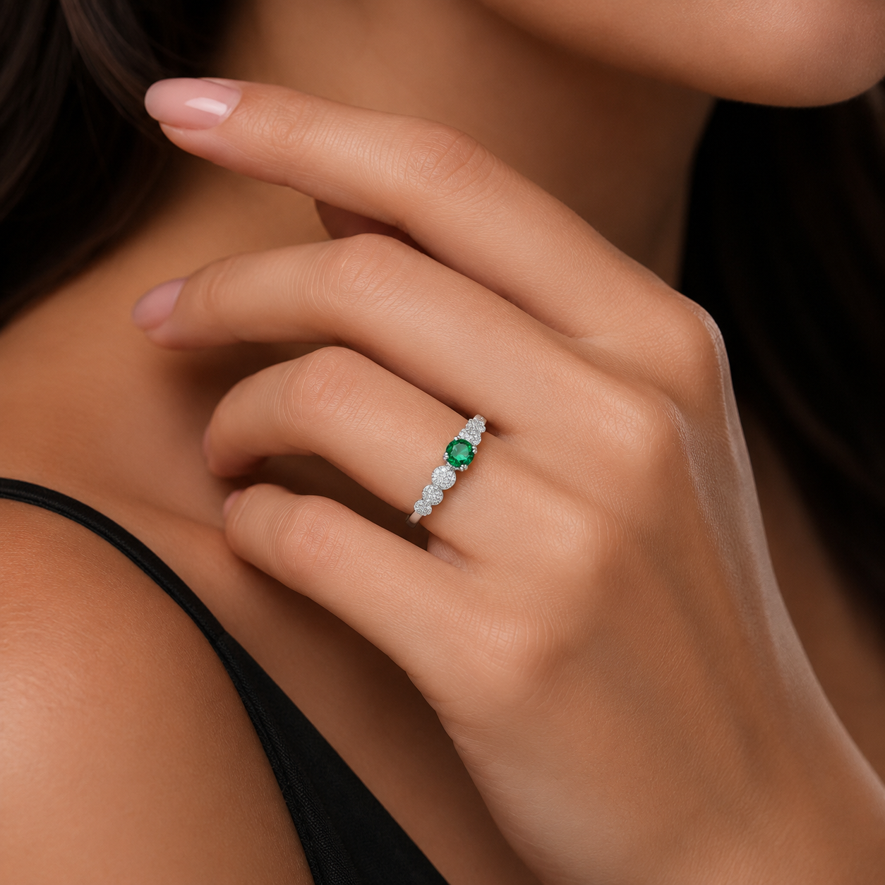 Anello veretta magic con smeraldo ct 0.25 e diamanti ct 0.26 in oro bianco 18kt (750)