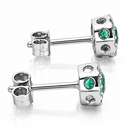 Orecchini con diamanti ct 0.23 e Smeraldi ct 0,55 in oro bianco 18kt (750)