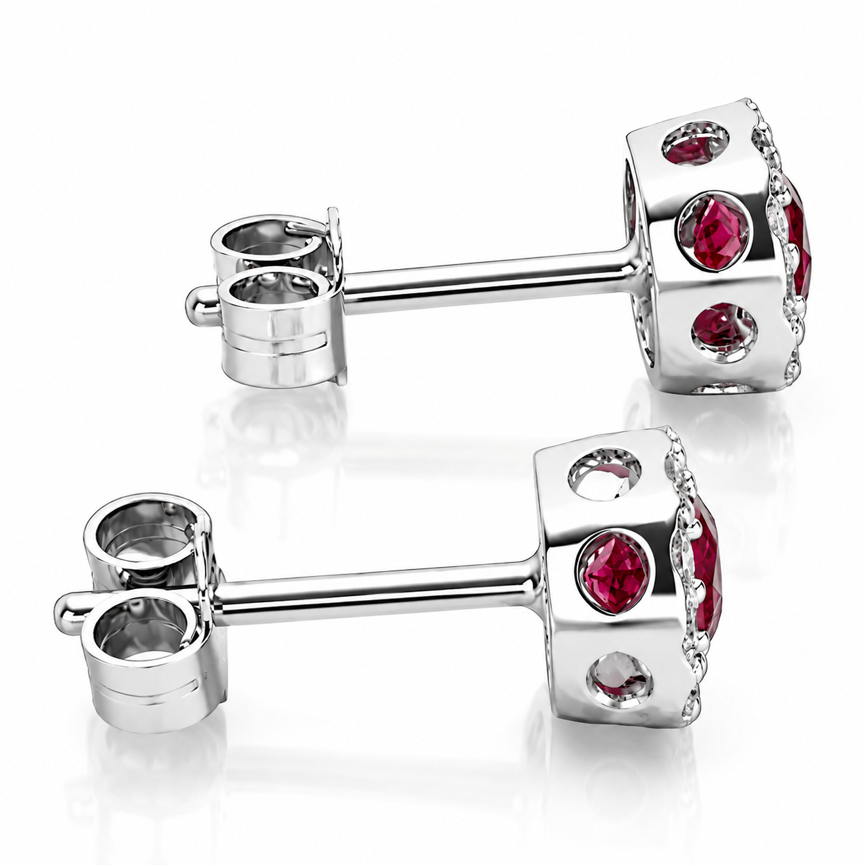 Orecchini con diamanti ct 0.30 e rubini ct 0,60 in oro bianco 18kt (750)
