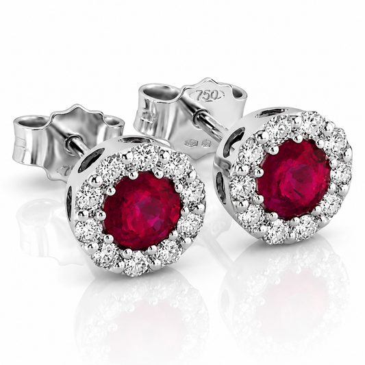 Orecchini con diamanti ct 0.30 e rubini ct 0,60 in oro bianco 18kt (750)