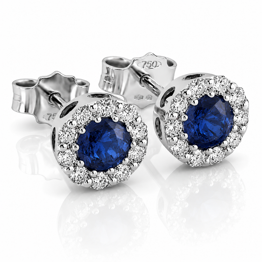 Orecchini con zaffiri ct 0,55 e diamanti ct 0,17 in oro bianco 18kt (750)