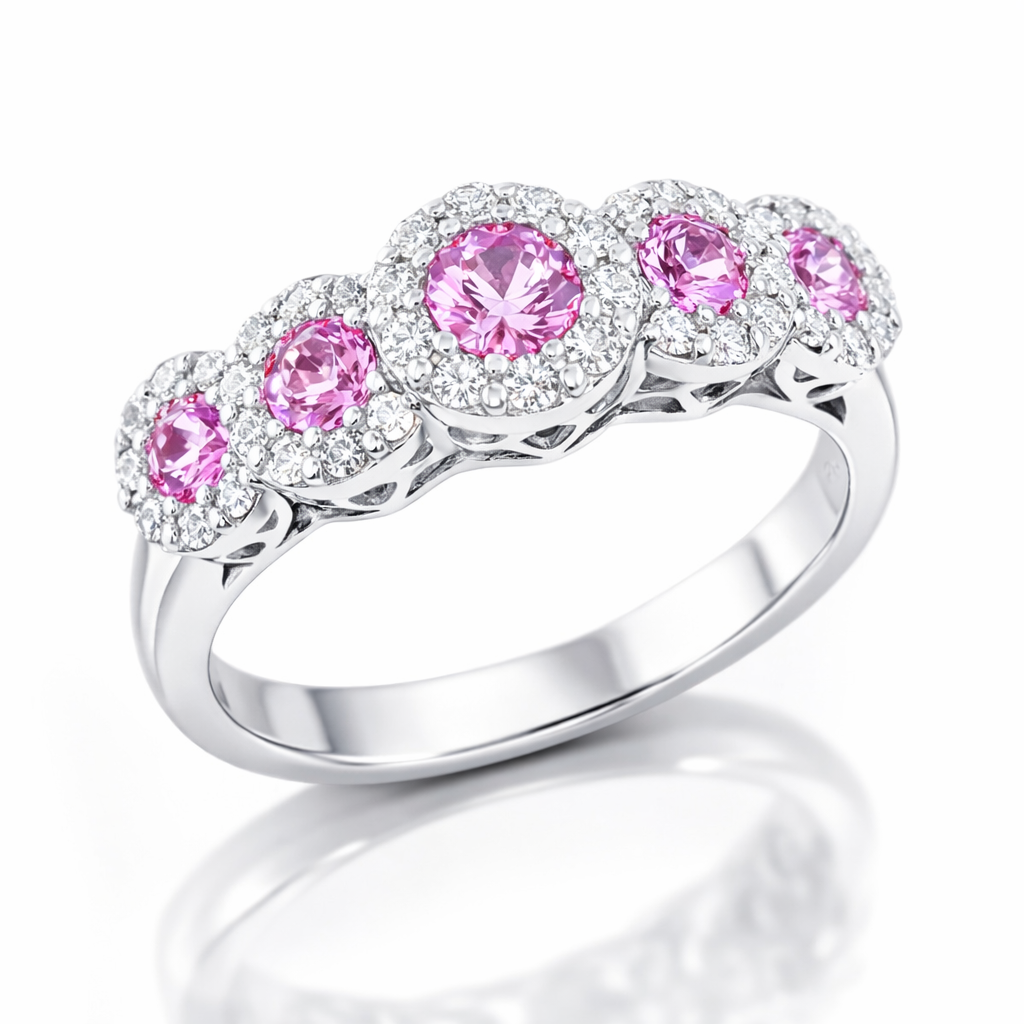 Anello con zaffiro rosa ct 0,69 e diamanti 0,40 ct in oro bianco 18 kt (750)