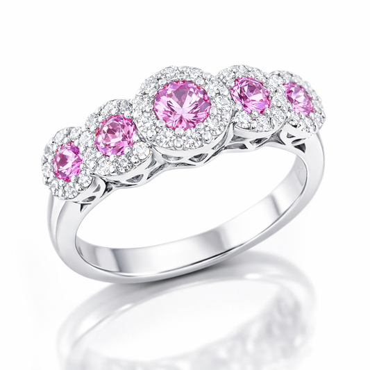 Anello con zaffiro rosa ct 0,69 e diamanti 0,40 ct in oro bianco 18 kt (750)
