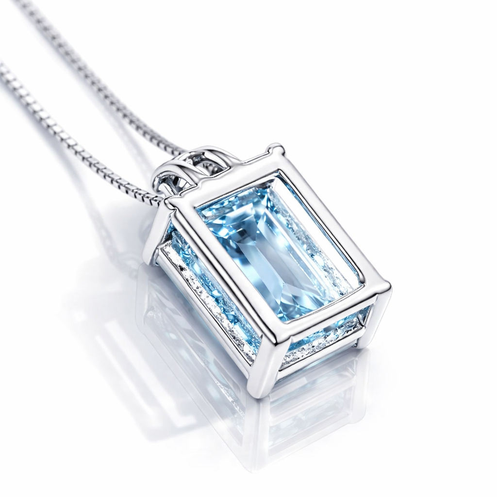 Collana con pendente topazio ct. 1.12 e diamante ct 0,04 in oro bianco 18kt (750)