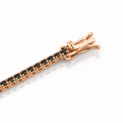Bracciale Tennis con diamanti neri ct 5,22 e diamanti bianchi ct 0,48 in oro rosa 18kt (750) -19 cm