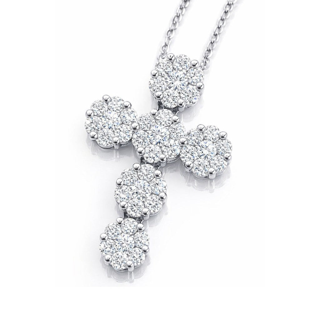 Collana con pendente a croce floreale impreziosita da pavé di diamanti bianchi ct 1,60 in oro bianco 18 kt (750)