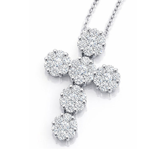 Collana con pendente a croce floreale impreziosita da pavé di diamanti bianchi ct 1,60 in oro bianco 18 kt (750)