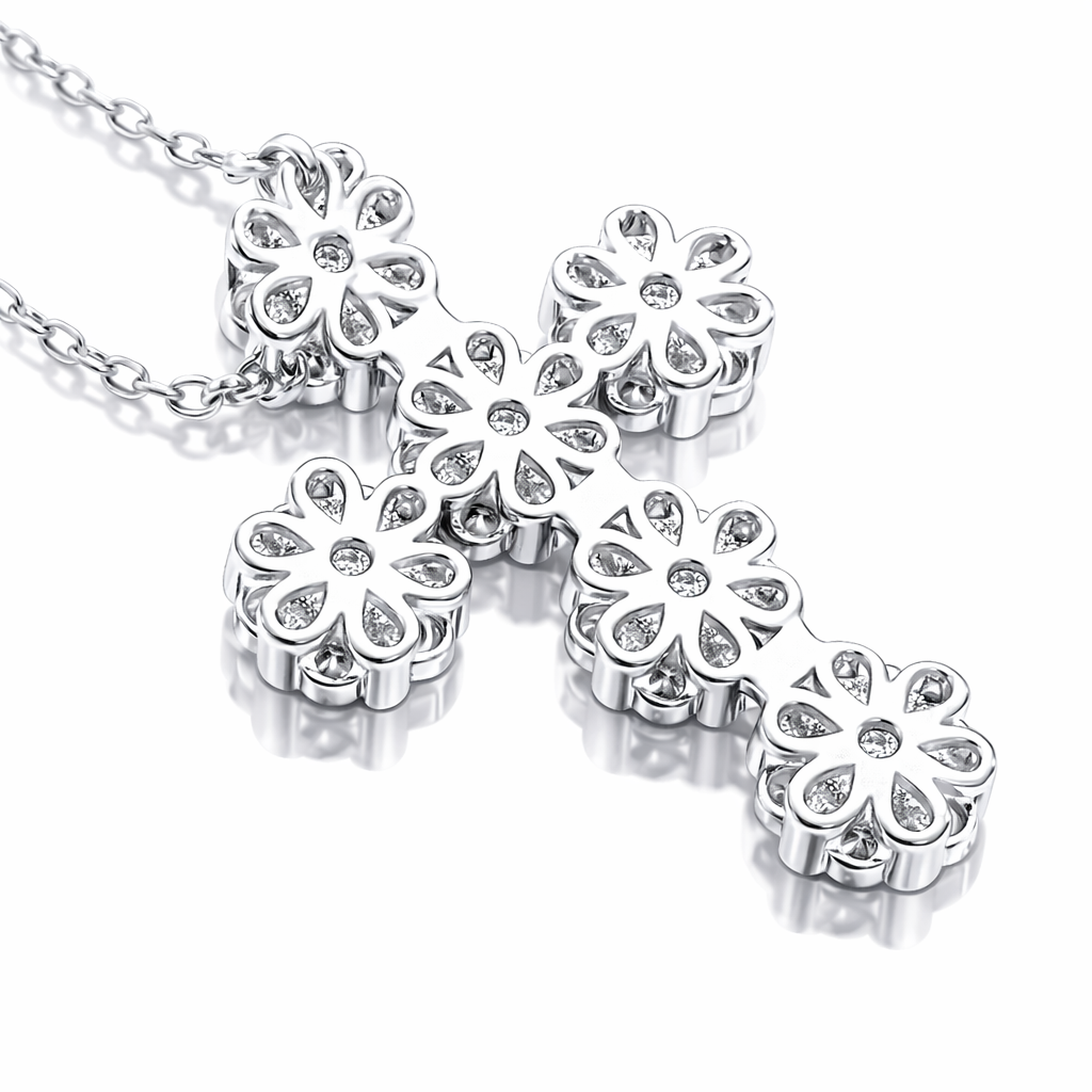 Collana con pendente a croce floreale impreziosita da pavé di diamanti bianchi ct 1,60 in oro bianco 18 kt (750)