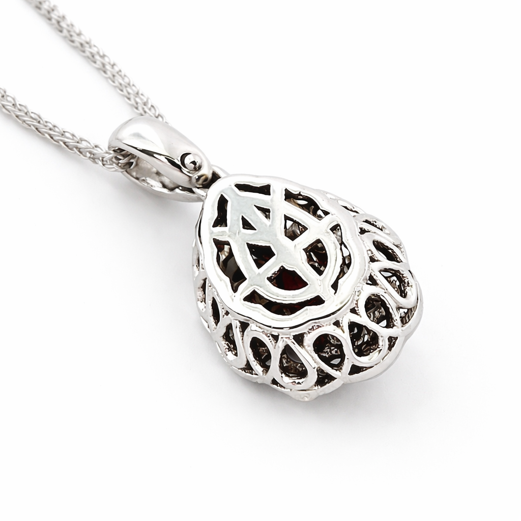 Collana pendente a goccia con doppio giro di Diamanti 0,35 ct e Rubino 0,25 ct in oro bianco 18kt (750)