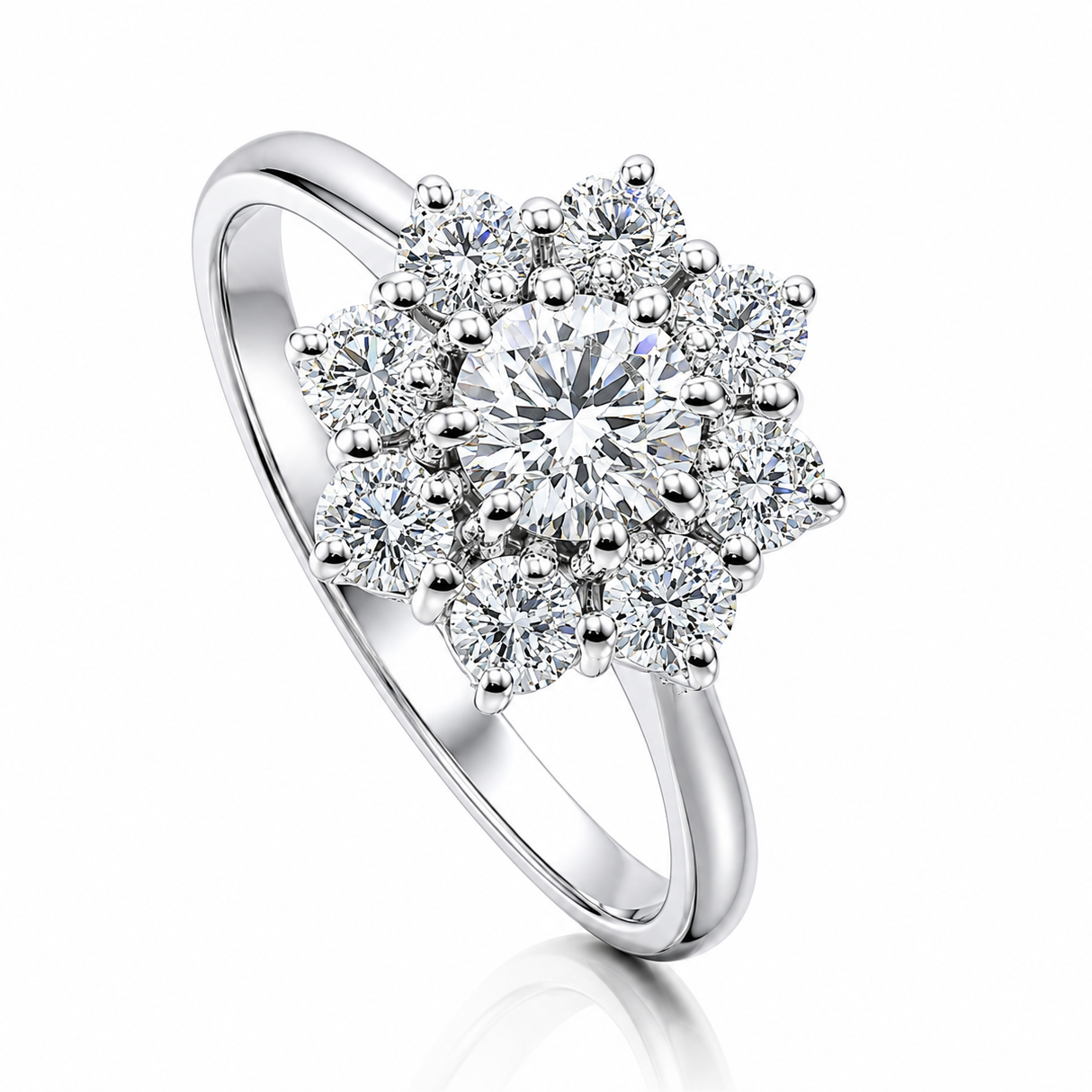 Anello a fiore con diamanti ct 1,30 in oro bianco 18kt (750)