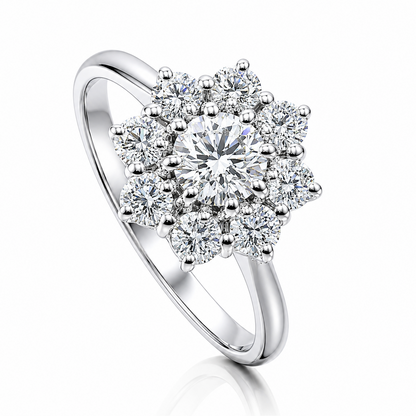 Anello a fiore con diamanti ct 1,30 in oro bianco 18kt (750)