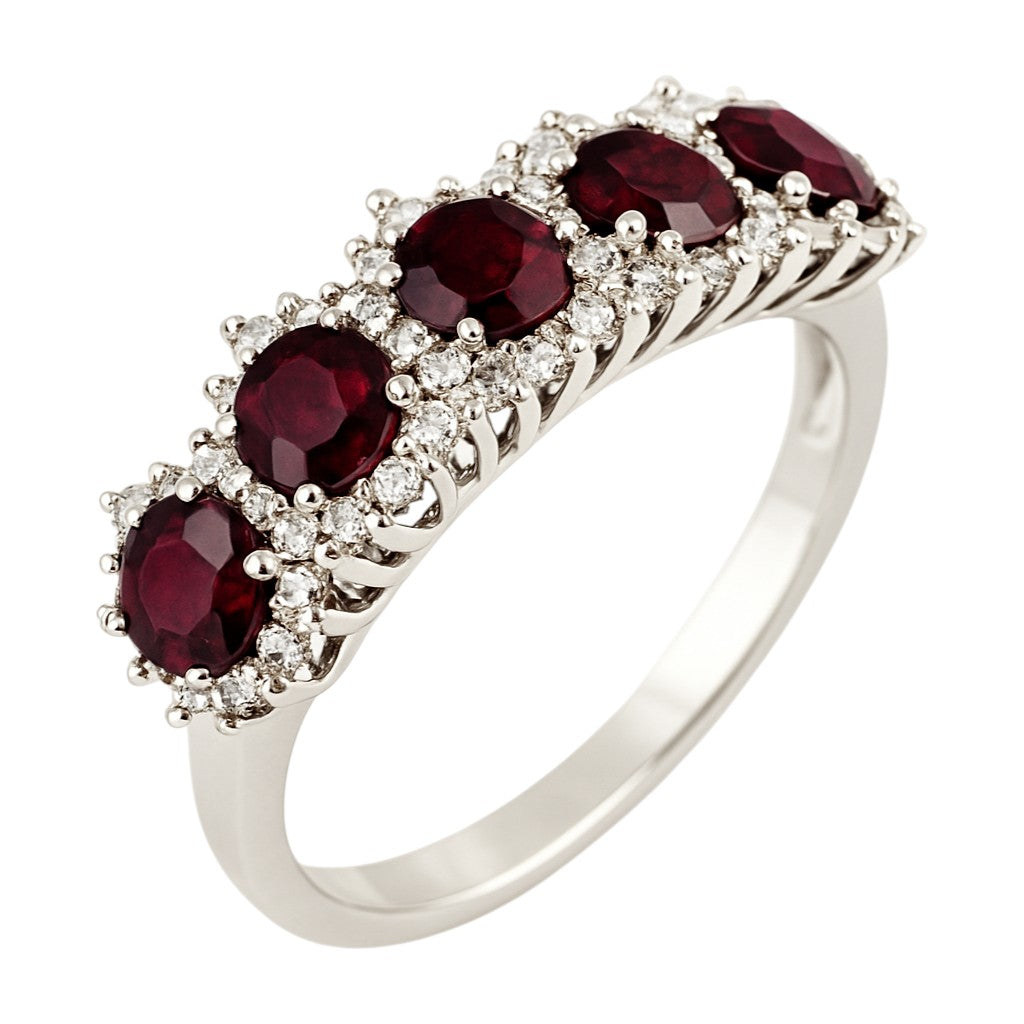 Anello veretta in Oro bianco 18kt con rubino ovale ct 1,25 e Diamanti ct 0,32