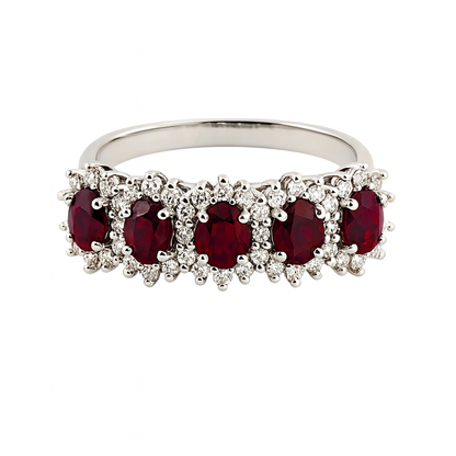 Anello veretta in Oro bianco 18kt con rubino ovale ct 1,25 e Diamanti ct 0,32