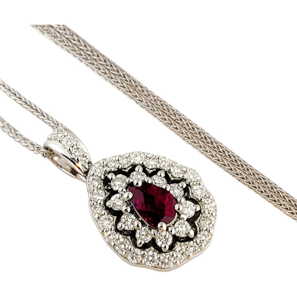 Collana pendente a goccia con doppio giro di Diamanti 0,35 ct e Rubino 0,25 ct in oro bianco 18kt (750)