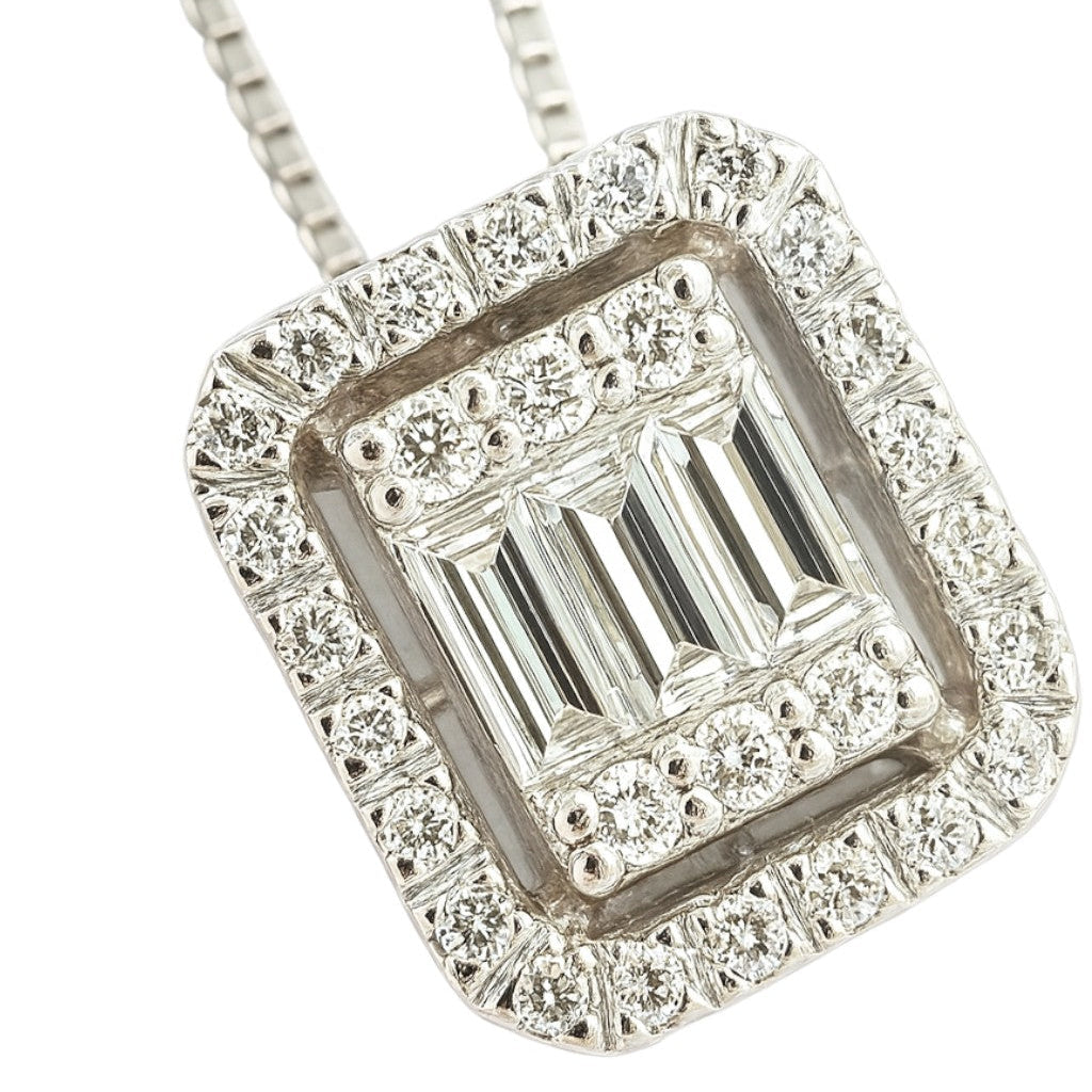 Collana con pendente rettangolare impreziosito da Diamanti bianchi 0,32 ct in oro bianco 18kt (750)