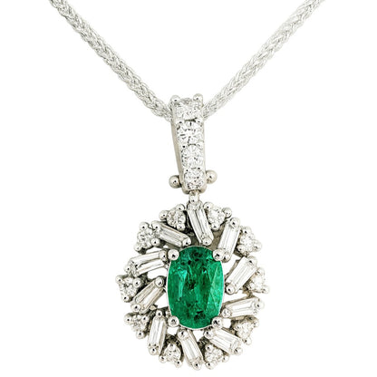 Collana con pendente ovale con Diamanti 0,45 ct Smeraldo 0,63 ct in oro bianco 18kt (750)